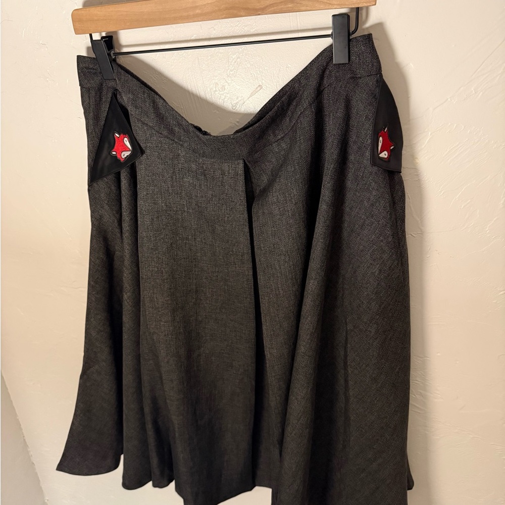 Women's Dark Gray Circle Skirt with Subtle Patch Detail